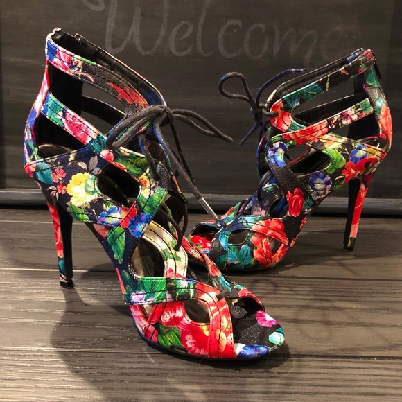 Multi-Color Floral Strappy Lace-Up Sexy MADDEN GIRL 4.25" High Heels DITAAA~8 - Picture 2 of 10